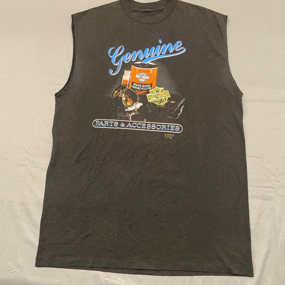 Vintage 1990 Harley Davidson 3D Emblem Sleeveless Shirt  Cut Off Tee